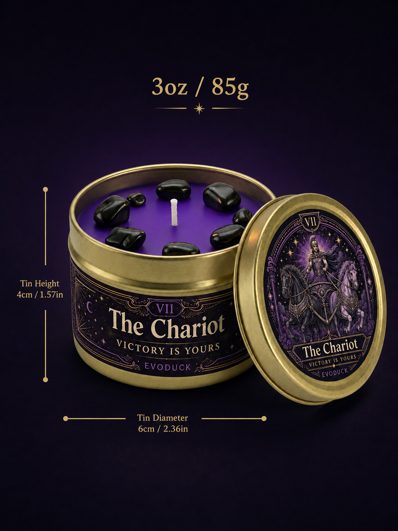 EVODUCK Świeca Tarotowa „Wóz”  – Black Tin Candle recenzja i cena
